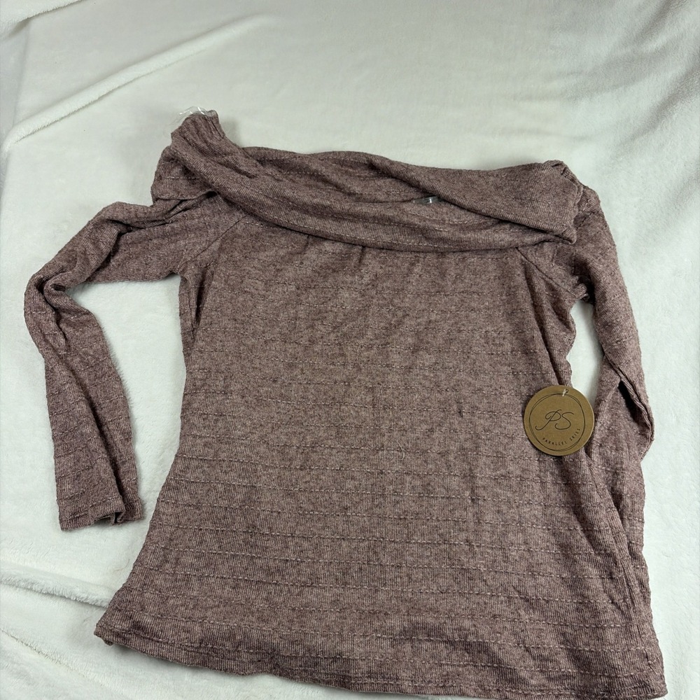 Parallel Skies Women Plum Blouse Large Textured Long Sleeve Off Shoulder Top Y2K